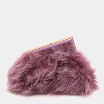 Pre Owned Fendi Purple For Fur and Leather Small First Clutch