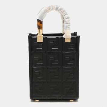 Pre Owned Fendi Black Leather Mini Sunshine Tote