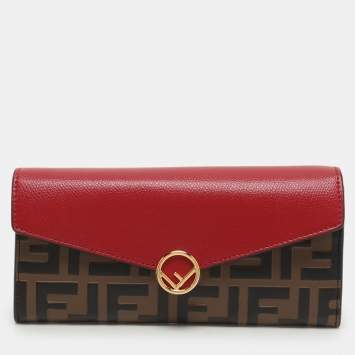 Fendi Red/Brown Zucca Leather F is Fendi Continental Wallet