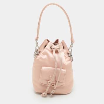 Pre Owned Fendi Baby Pink Nylon Mini Mon Tresor Bucket Bag