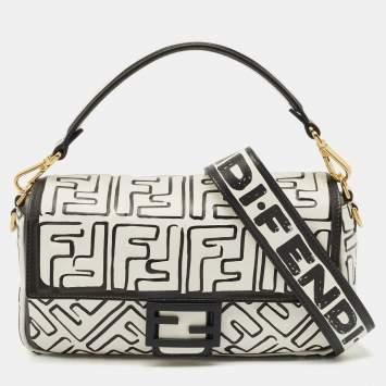 Fendi x Joshua Vides White/Black Leather Medium California Sky Baguette Bag