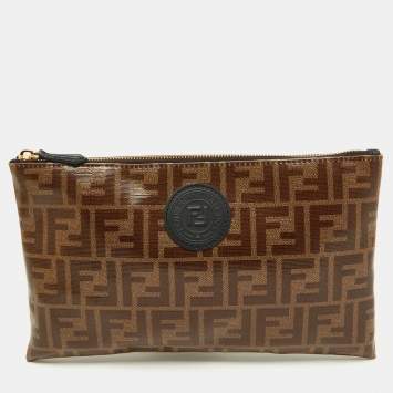 Pre Owned Fendi Brown Zucca Coated Canvas FFreedom Flat Pouch