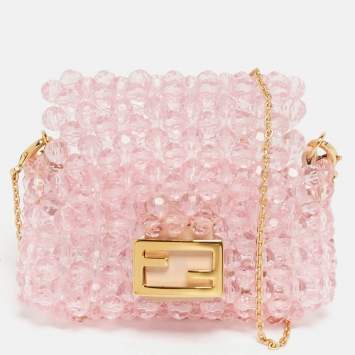 Pre Owned Fendi Pink Beaded Pico Baguette Bag