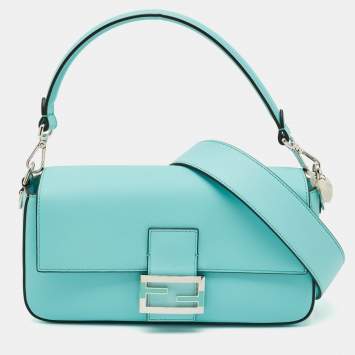 Pre Owned Fendi x Tiffany & Co. Blue Leather Sterling Silver Medium Baguette Bag