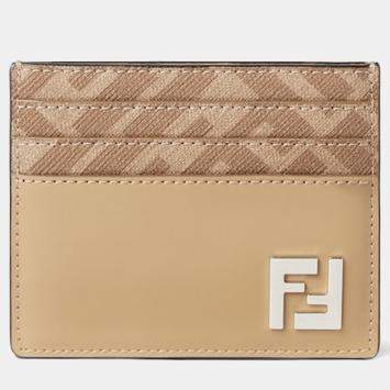 Pre Owned Fendi FF Squared Beige Leather Cardholder