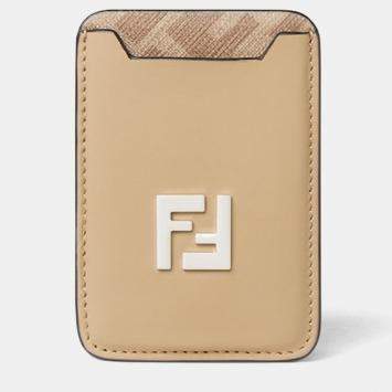 Pre Owned Fendi FF Squared MagSafe Beige Leather Caldholder
