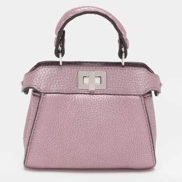 Pre Owned Fendi Purple Leather Nano Peekaboo Crossbody Bag