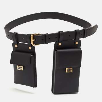 Pre Owned Fendi Black Leather Utility Pouch Tool Belt Bag