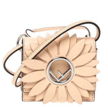 Pre Owned Fendi Beige Leather Micro Kan I Flower Shoulder Bag