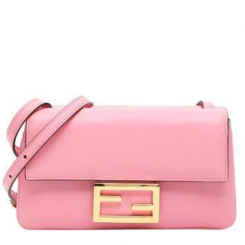 Pre Owned Fendi Pink Leather Baguette Duo Bag