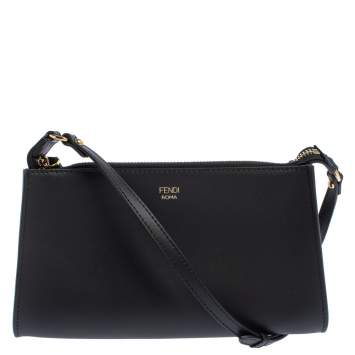 Pre Owned Fendi Black Leather Mini Pouch Crossbody Bag