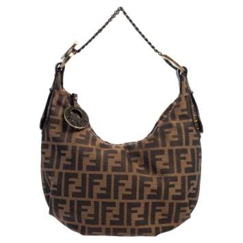 Pre Owned Fendi Tobacco Zucca Canvas and Leather Chef Chain Link Hobo