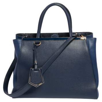 Pre Owned Fendi Two Tone Blue Leather Medium 2Jours Tote