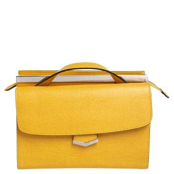 Pre Owned Fendi Yellow Textured Leather Mini Demi Jour Top Handle Bag