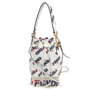 Pre Owned Fendi x Fila White Leather Mini Logo Mon Tresor Drawstring Bucket Bag