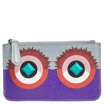 Pre Owned Fendi Multicolor Leather Monster Eye Zippy Coin Purse
