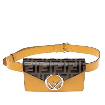 Pre Owned Fendi Mustard/Tobacco Zucca Leather Kan I F Belt Bag