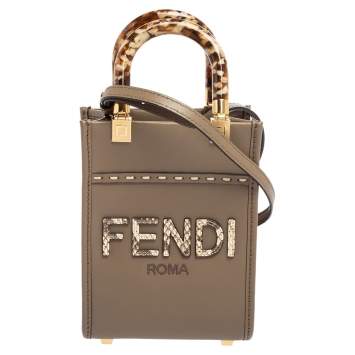 Pre Owned Fendi Grey Leather Mini Sunshine Shoulder Bag