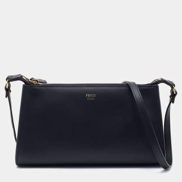 Pre Owned Fendi Black Leather Pochette Crossbody Bag