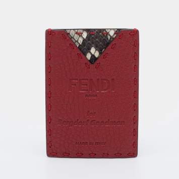Pre Owned Fendi Red/Grey Selleria Leather and Python for BG Card Holder