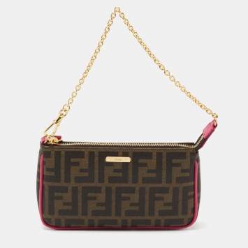 Pre Owned Fendi Tobacco Zucca Coated Canvas Spalmati Pochette
