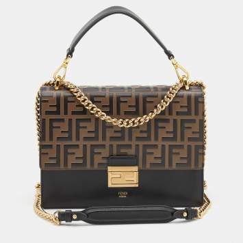 Pre Owned Fendi Brown/Black FF Embossed Leather Kan U Shoulder Bag