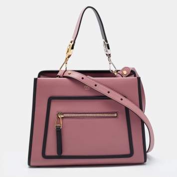 Pre Owned Fendi Dusty Pink/Black Leather Small Runaway Top Handle Bag