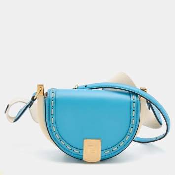 Pre Owned Fendi Blue Leather Moonlight Crossbody Bag