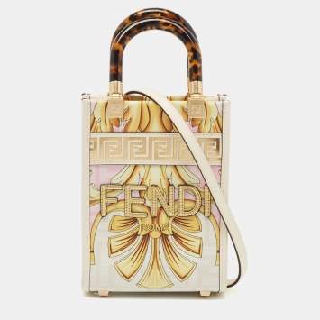 Pre Owned Fendi x Versace Multicolor Baroque Print Leather Mini Sunshine Tote