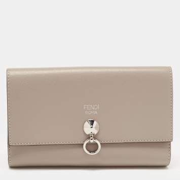 Pre Owned Fendi Etoupe Leather By The Way Flap Wallet