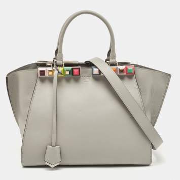 Pre Owned Fendi Grey Leather Medium Studded 3Jours Tote