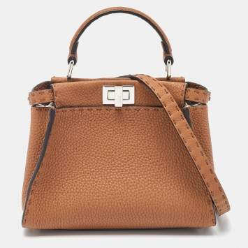 مملوكة مسبقًا Fendi Brown Selleria Leather Mini Peekaboo Top Handle Bag