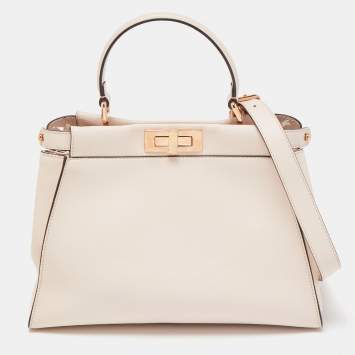 Pre Owned Fendi Light Pink Leather Medium Peekaboo Top Handle Bag