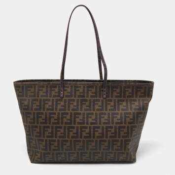 Pre Owned Fendi Tobacco Zucca Coated Canvas Medium Roll Shopper Tote
