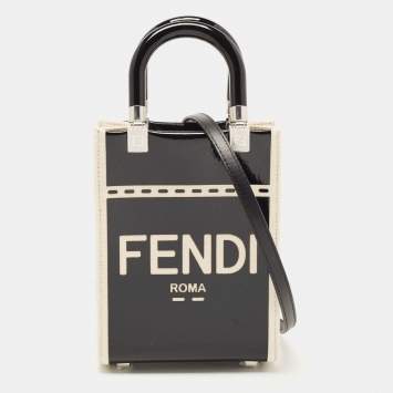 Pre Owned Fendi Black/Cream Patent Leather and Canvas Mini Sunshine Tote