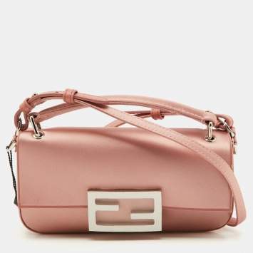Pre Owned Fendi Blush Pink Silk Phone Baguette Bag