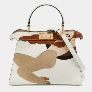 مملوكة مسبقًا Fendi White Leather Medium Inlay Peekaboo ISeeU Top Handle Bag