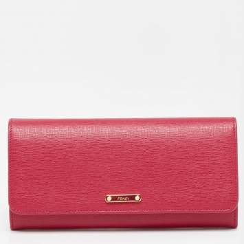 Pre Owned Fendi Magenta Leather Crayons Continental Wallet