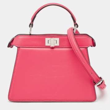 Pre Owned Fendi Pink Leather Petite Peekaboo ISeeU Top Handle Bag