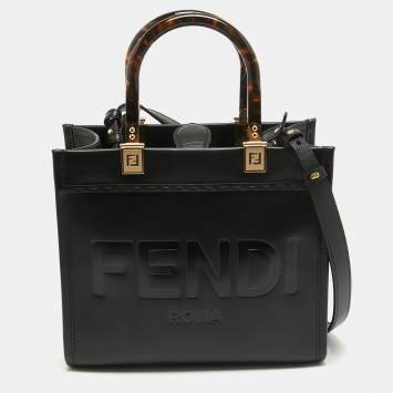 Pre Owned Fendi Black Leather Small Sunshine Tote