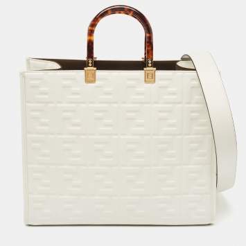 Pre Owned Fendi Off White Zucca Embossed Leather Medium Sunshine Tote