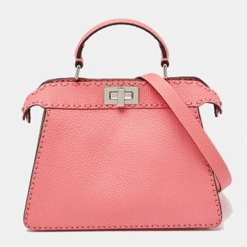 Pre Owned Fendi Pink Selleria Leather Small Peekaboo ISeeU Top Handle Bag