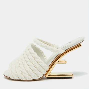 Pre Owned Fendi Beige Woven Fabric First Heel Mules Size 36