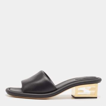 Pre Owned Fendi Black Leather Baguette Slide Sandals Size 41