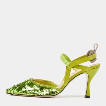 Pre Owned Fendi Green Sequins Embellished Fabric Colibri Lite Pumps Size 37