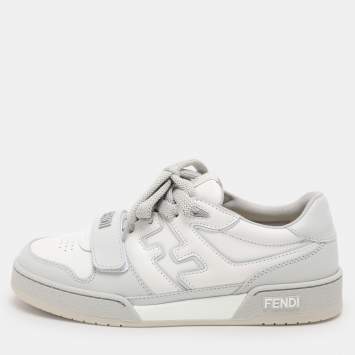 Pre Owned Fendi White/Grey Leather Low Top Sneakers Size 39