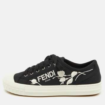 Pre Owned Fendi Black Canvas Domino Lace Up Sneakers Size 40