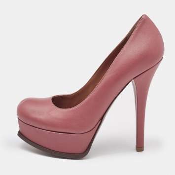 Pre Owned Fendi Dusty Pink Leather Fendista Platform Pumps Size 38.5