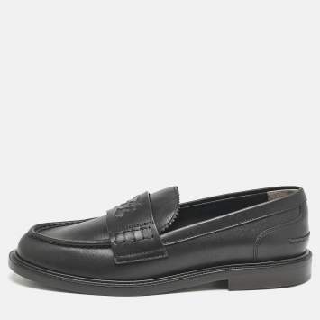 Pre Owned Fendi Black Leather Karligraphy Loafers Size 39.5