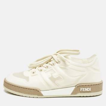 Pre Owned Fendi White/Cream Mesh Match Low Top Sneakers Size 39